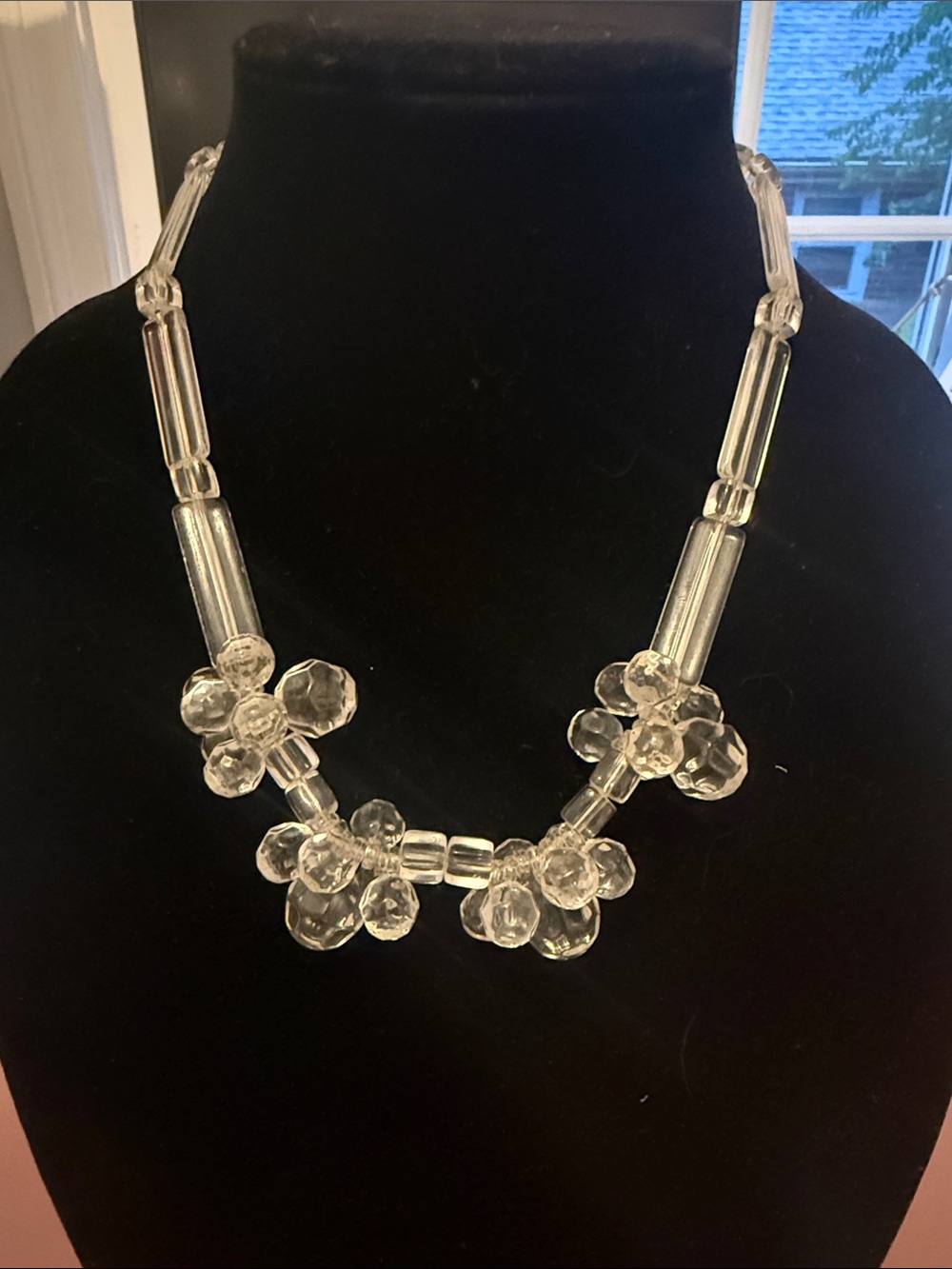 Clear Beaded Flower Necklace